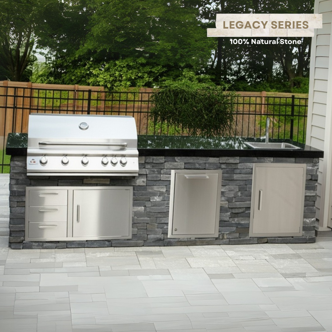 The Legacy Grand 10 Ft Island with 40" Blaze LTE Grill, Sink, Drawer Combo, Trash Bin and & Granite Countertop