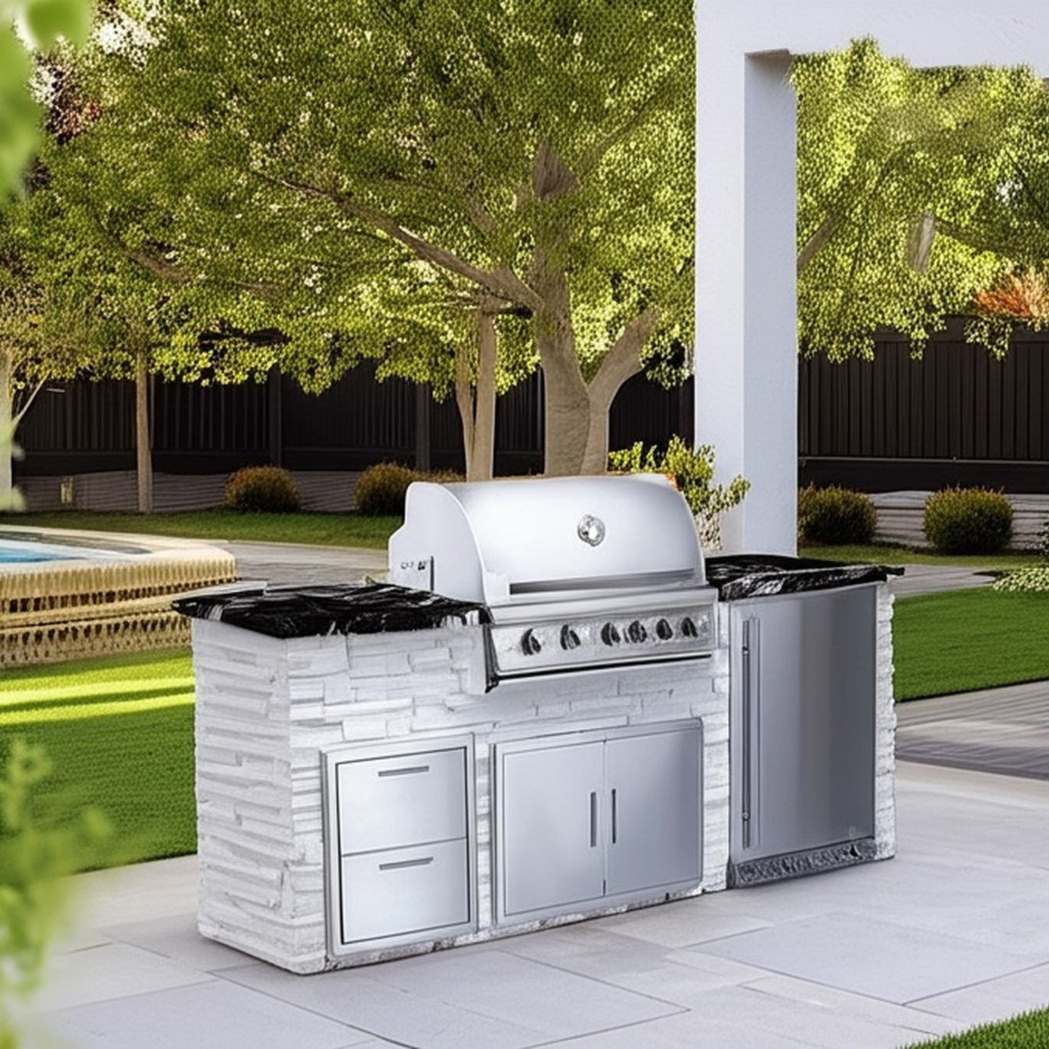 The Oasis 8 Ft with 32" Blaze Grill, Refrigerator & Granite Countertop