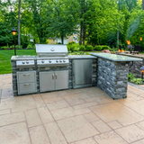 The Executive L-shaped Bar Island 8 Ft with 32" Blaze Grill, Power Burner, Refrigerator & Granite Countertop