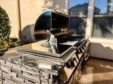 The Executive L-shaped Bar Island 8 Ft with 32" Blaze Grill, Power Burner, Refrigerator & Granite Countertop
