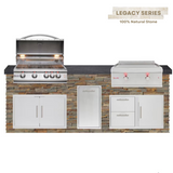 The Legacy Elite 8 Ft Island with 32" Blaze LTE Grill, 30" Blaze Griddle, Drawers, Trash Bin & Granite Countertop