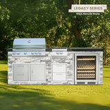 The Legacy Deluxe 8 Ft Island with 32" Blaze LTE Grill, LTE Power Burner, Glass Door Refrigerator, Drawers & Granite Countertop