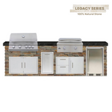 The Legacy Ultimate 10 Ft Island with 32" Blaze LTE Grill, 30" Blaze LTE Griddle, Refrigerator, Drawers, Trash Bin & Granite Countertop