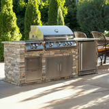 The Ambassador 8 Ft Island with 32" Blaze Grill, Power Burner, Refrigerator & Granite Countertop