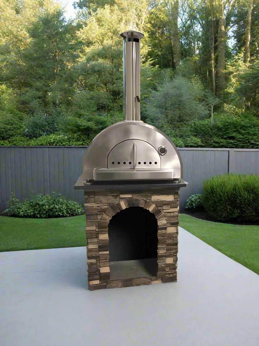 The Amalfi L-shaped Bar Island 11 Ft with 32" Blaze Grill, Pizza Oven, Power Burner, Refrigerator & Granite Countertop