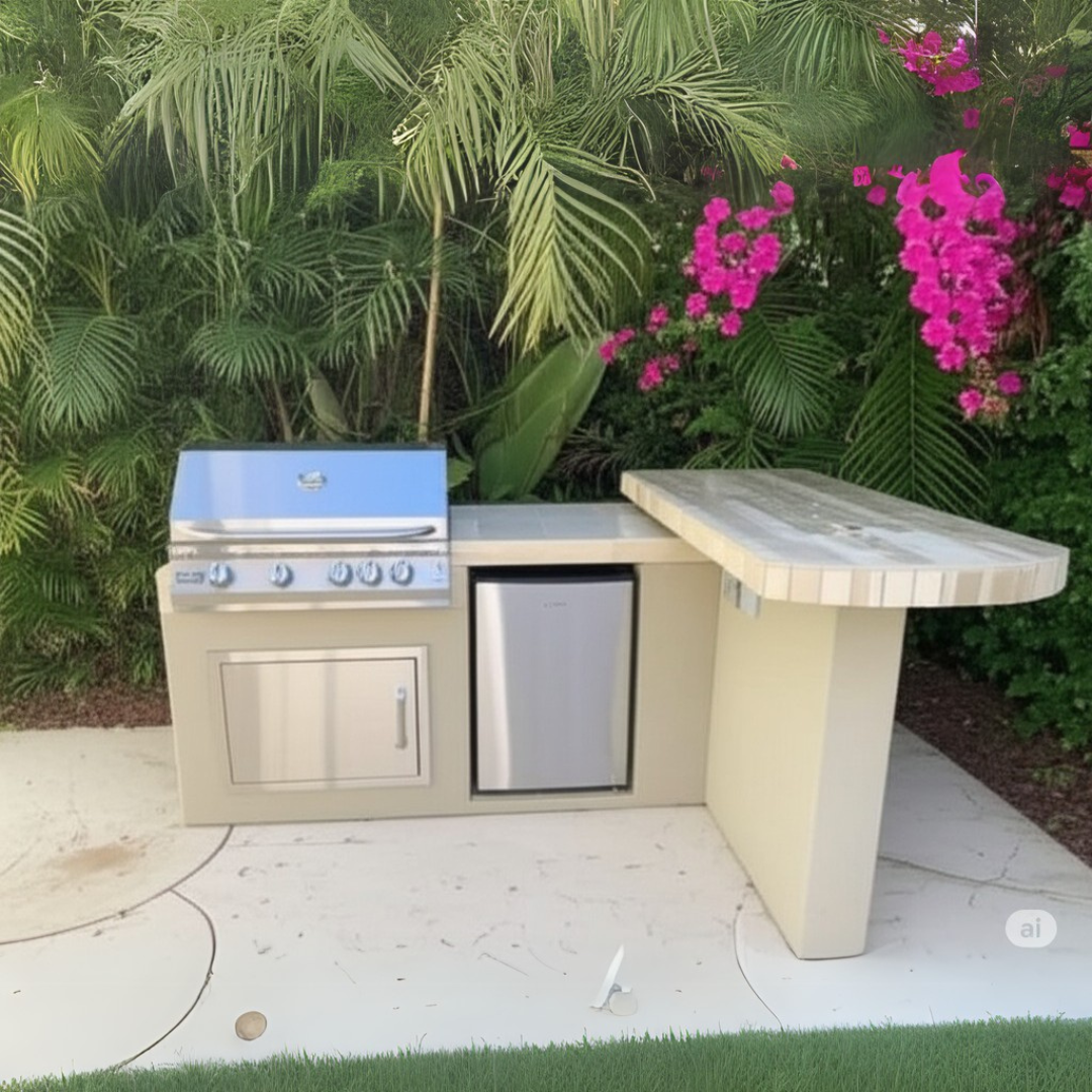 The Aspen 5.5 Ft L-Shaped Grill Island with 32" Grill, Refrigerator & 6 Ft Bar