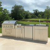 The Deluxe Grill Island 13 Ft with 42" Grill, Double Side Burner, Sink & Refrigerator