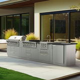 The Hill Country 13.5 Ft Grill Island with 42"Grill, Flat-Top Griller & Power Burner