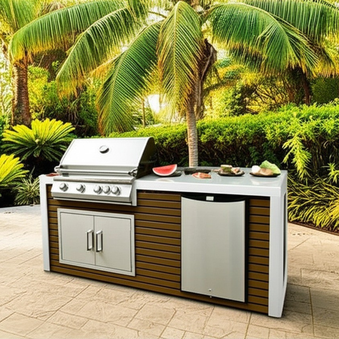 The Classic Shiplap 7.5 Ft with 32" Grill, Refrigerator & Waterfall Edge