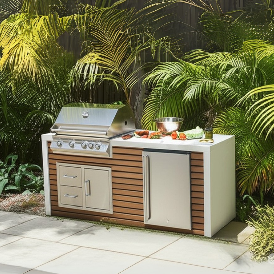 The Professional Shiplap 7.5 Ft with 32" Grill, Waterfall Edge & Refrigerator