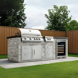 The Legacy Deluxe 8 Ft Island with 32" Blaze LTE Grill, LTE Power Burner, Glass Door Refrigerator, Drawers & Granite Countertop