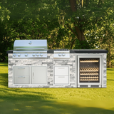 The Legacy Deluxe 8 Ft Island with 32" Blaze LTE Grill, LTE Power Burner, Glass Door Refrigerator, Drawers & Granite Countertop
