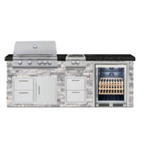 The Legacy Deluxe 8 Ft Island with 32" Blaze LTE Grill, LTE Power Burner, Glass Door Refrigerator, Drawers & Granite Countertop