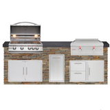 The Legacy Elite 8 Ft Island with 32" Blaze LTE Grill, 30" Blaze Griddle, Drawers, Trash Bin & Granite Countertop