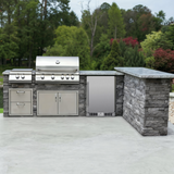 The Executive L-shaped Bar Island 8 Ft with 32" Blaze Grill, Power Burner, Refrigerator & Granite Countertop