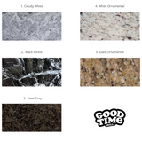 Granite countertop color options with sample images and 'Good Time Grills' logo.